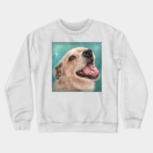 Painting of a Happy Blond Labrador Smiling on Light Blue Background Crewneck Sweatshirt